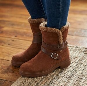 Laurie Felt Suede Shearling Buckle Boots, Women's Size 8.5